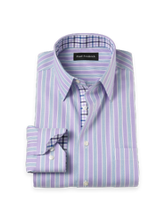 Paul Fredrick Cotton Poly Spandex Point Collar Twill Slim Contrast Trim Button Cuff Long Sleeve