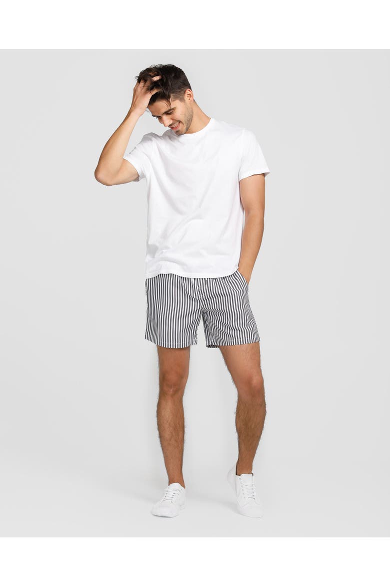 The Hamptons Swim Short, Alternate, color, White & Charcoal Stripe