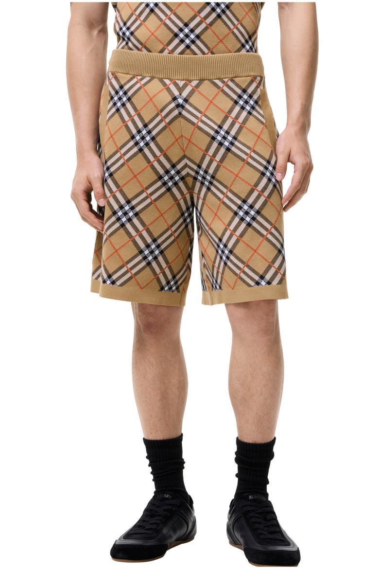 Check Cotton Blend Shorts, Main, color, Sand beige