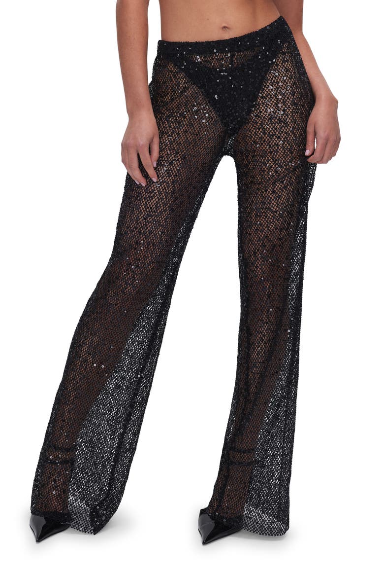 Sequin Wide Leg Cover-Up Pants, Main, color, BLACK001