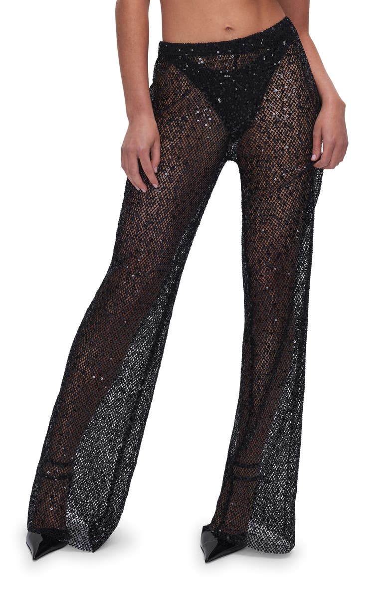 Good American Sequin Wide Leg Cover-Up Pants, Main, color, 