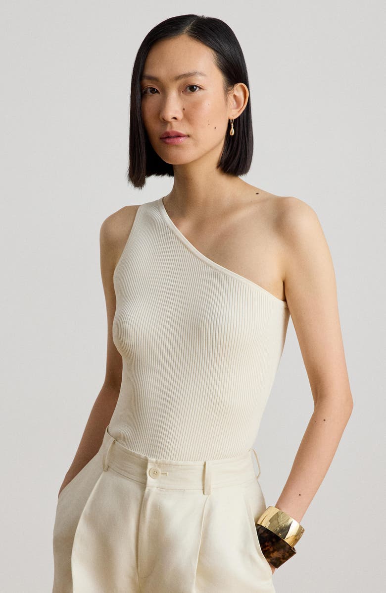 Lauren Ralph Lauren Rib One-Shoulder Top, Alternate, color, Mascarpone Cream