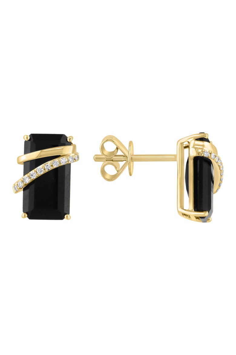 14K Gold Diamond & Onyx Stud Earrings, Main, color, BLACK