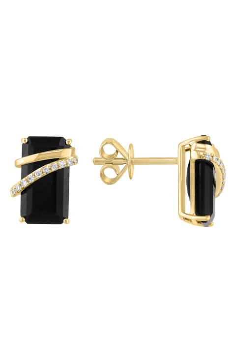 14K Gold Diamond & Onyx Stud Earrings