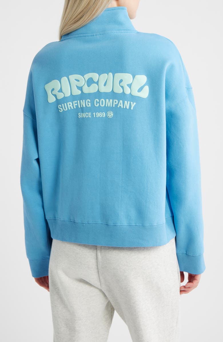 Rip Curl Surf Puff Logo Quarter Zip Sweatshirt, Alternate, color, Azure Blue