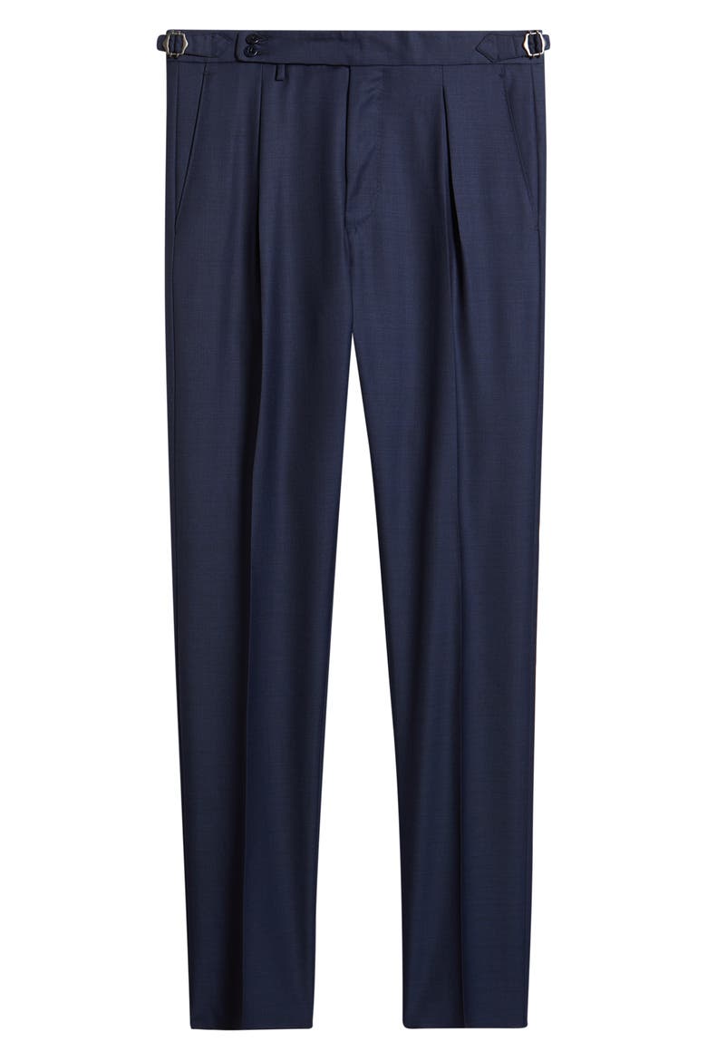 Danny Pleated Solid Wool Dress Pants, Alternate, color, BLUE