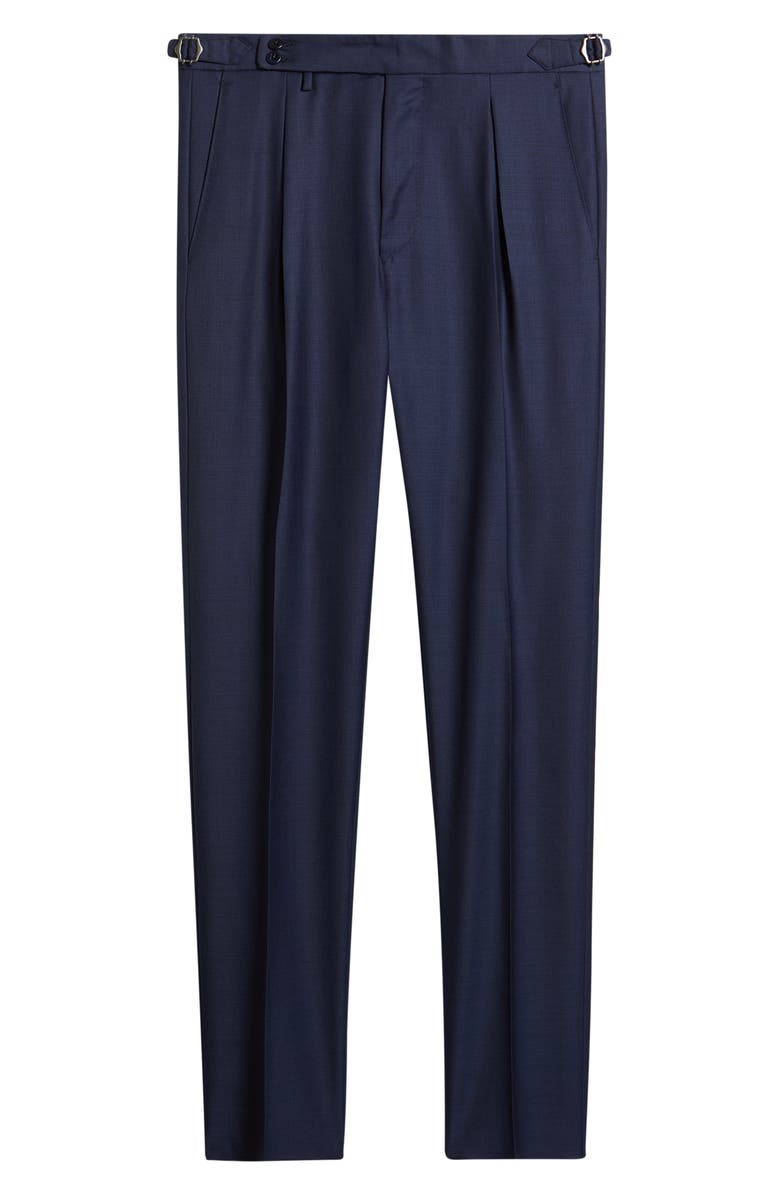 Zanella Danny Pleated Solid Wool Dress Pants, Alternate, color, Blue