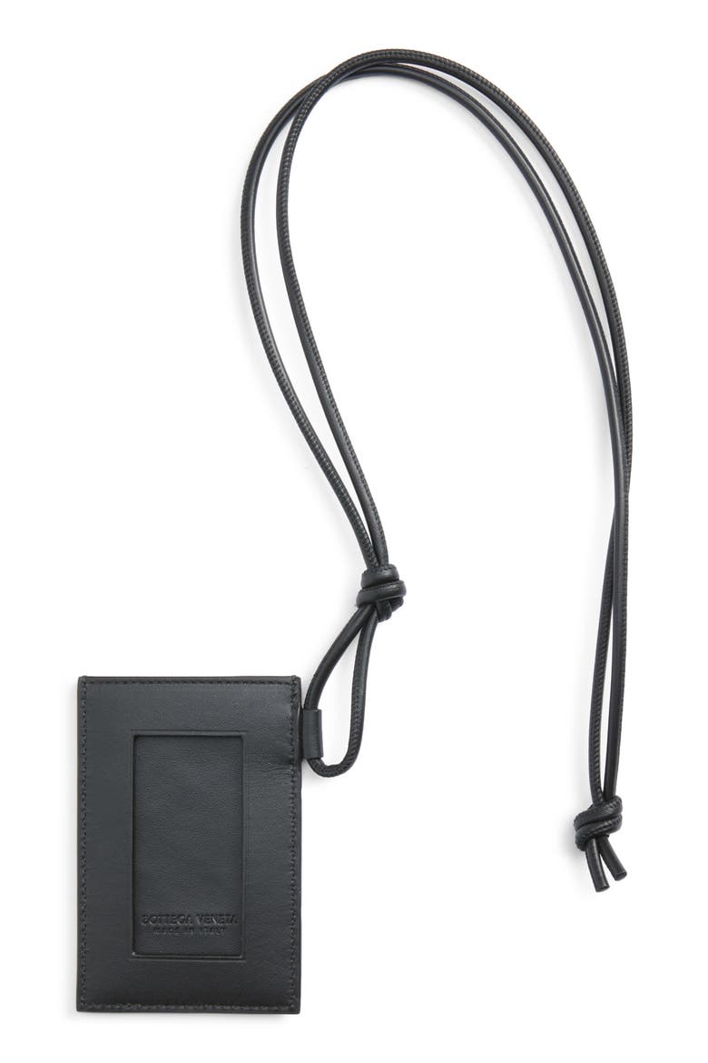 Intrecciato Leather Badge Holder, Alternate, color, 1278 BLACK/ SHAMROCK