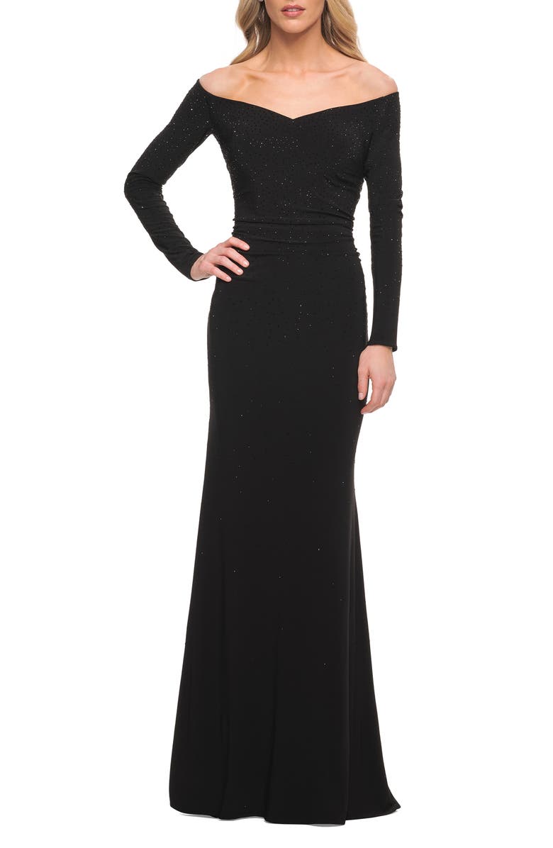 La Femme Off the Shoulder Jersey Gown, Alternate, color,