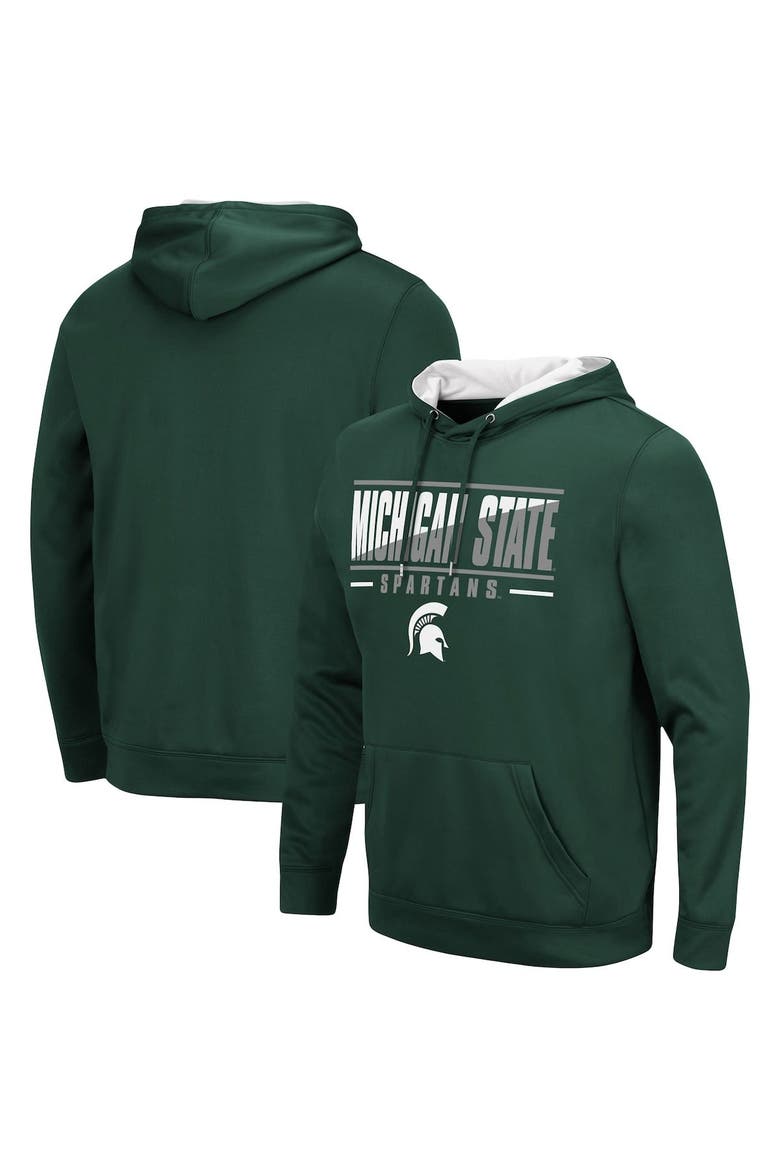 Men's Colosseum Green Michigan State Spartans Slash Stack 2.0 Pullover Hoodie, Main, color, Green