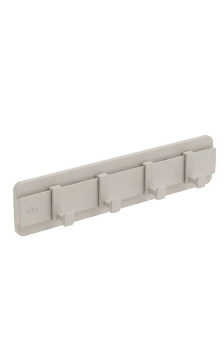 Wall Mounted Self Adhesive Hook Rack with 4 Adjustable Sliding Hooks, Main, color, Beige