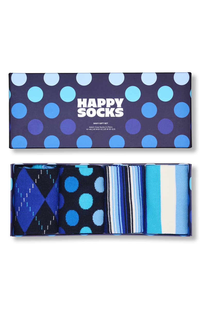 Happy Socks Assorted 4-Pack Navy Socks Gift Box, Alternate, color, Navy