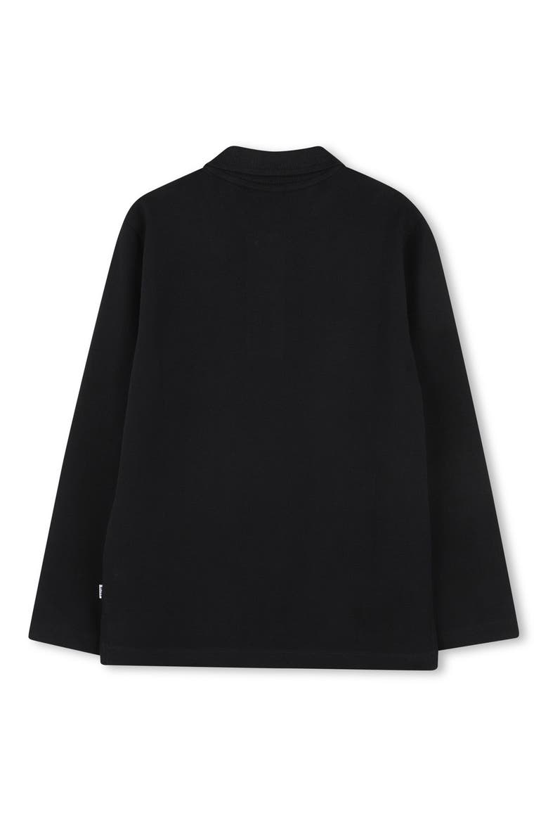 Kids' Long Sleeve Cotton Polo, Alternate, color, BLACK