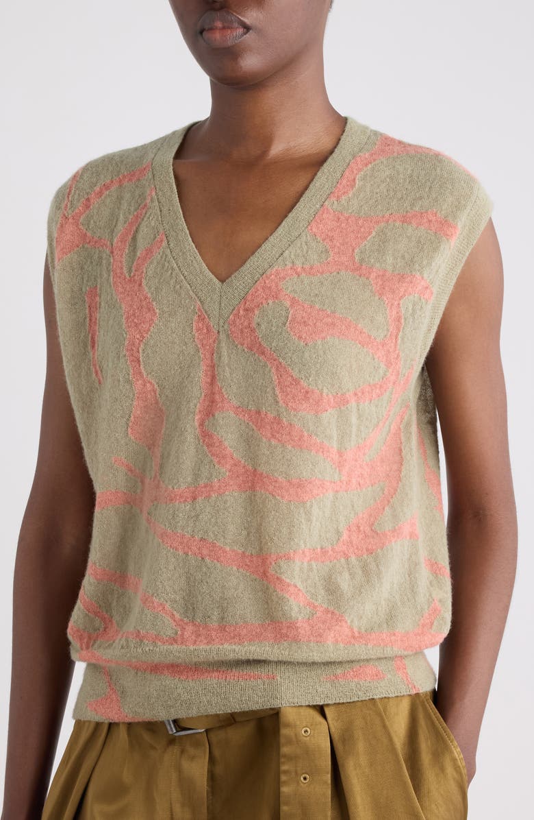 Dries Van Noten Totok Giant Couture Rose Jacquard Wool & Alpaca Blend Sweater Vest, Alternate, color, Olive