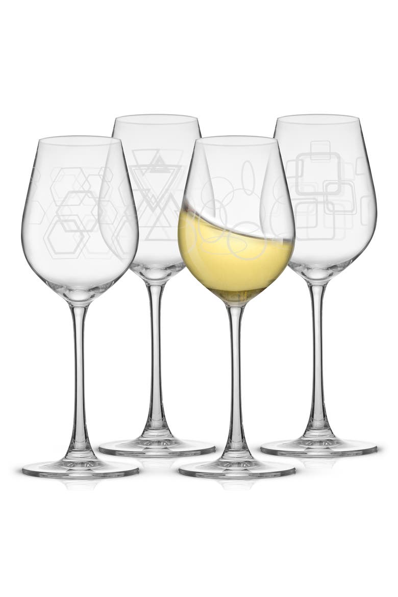 Geo Crystal Set of 4 White Wine Glasses, Main, color, CLEAR