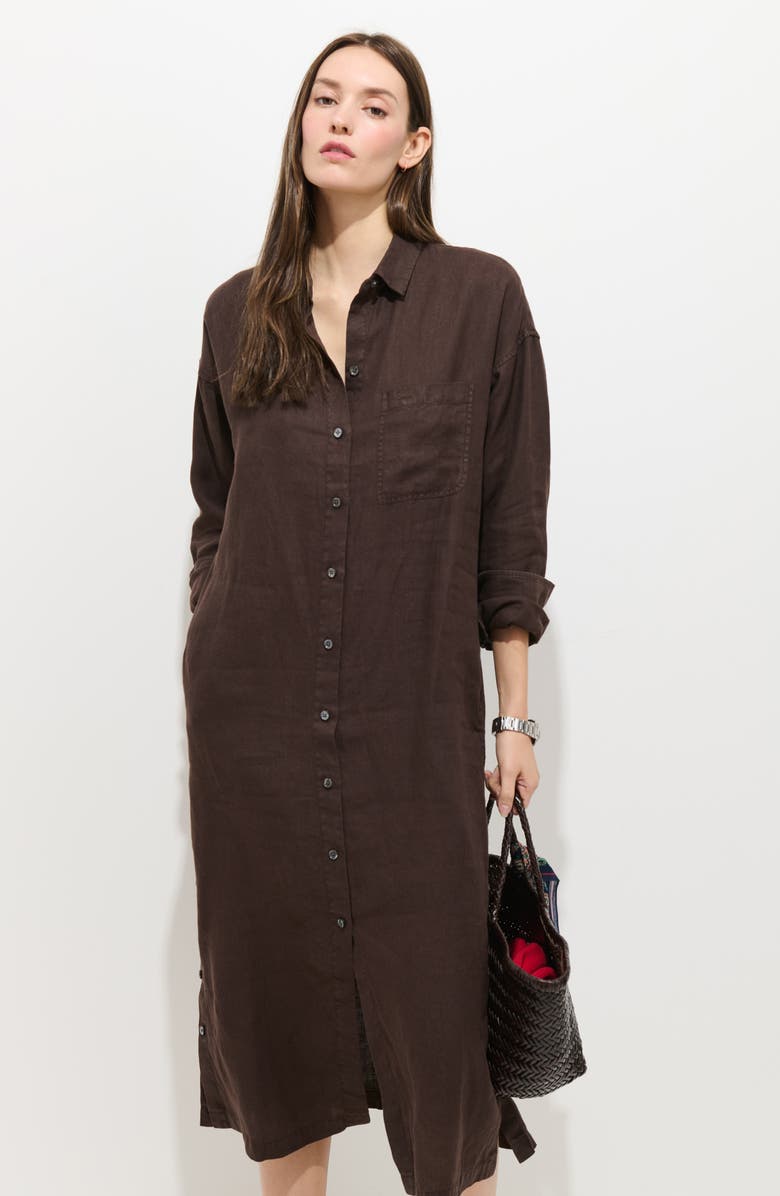 Alex Mill Kerry Linen Midi Shirtdress, Alternate, color, Dark Brown