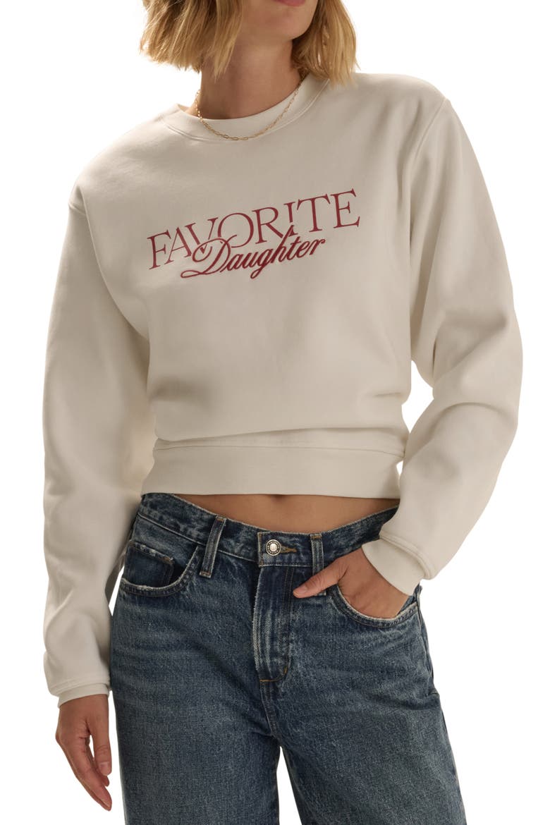 The Ritzy Embroidered Cotton Blend Crop Sweatshirt, Main, color, SUGAR/ TRUE RED