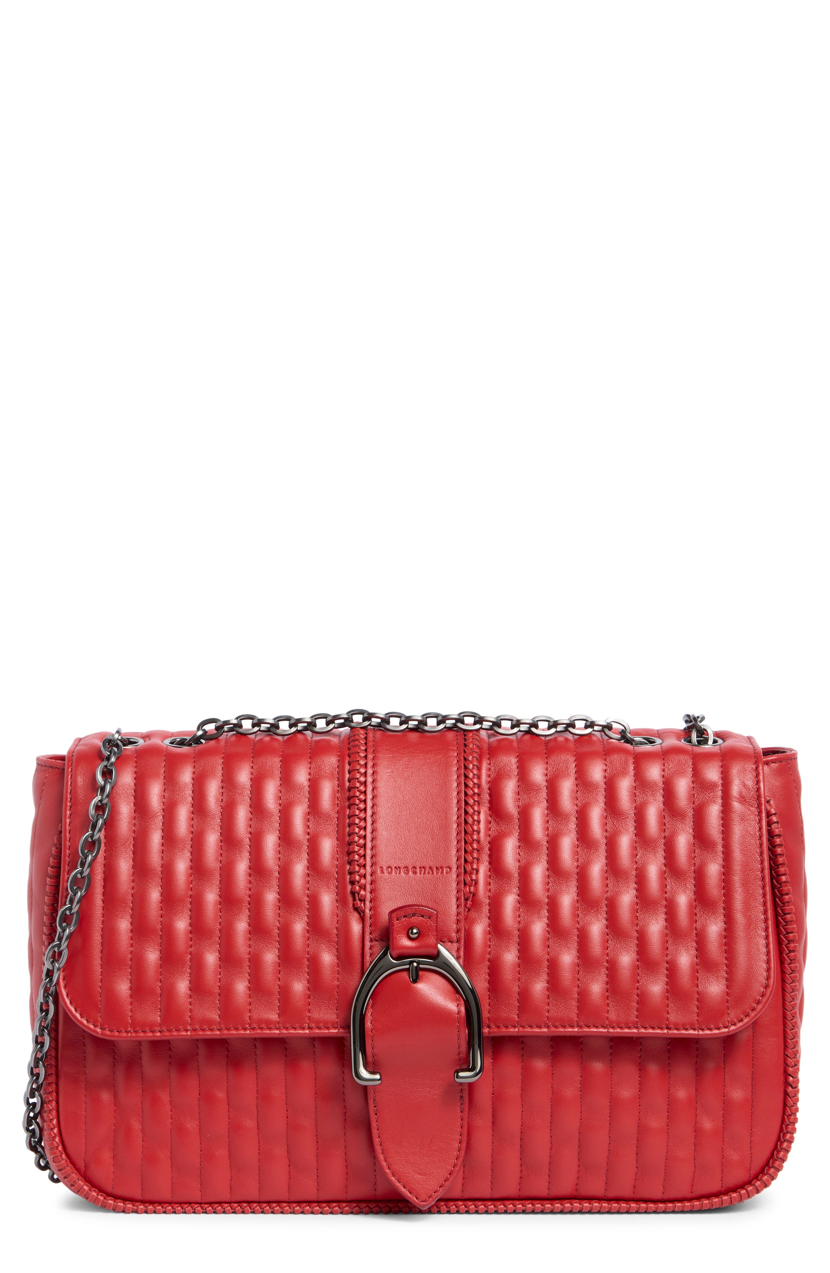 Longchamp Amazone Medium Quilted Leather Crossbody Bag, Main, color, Red
