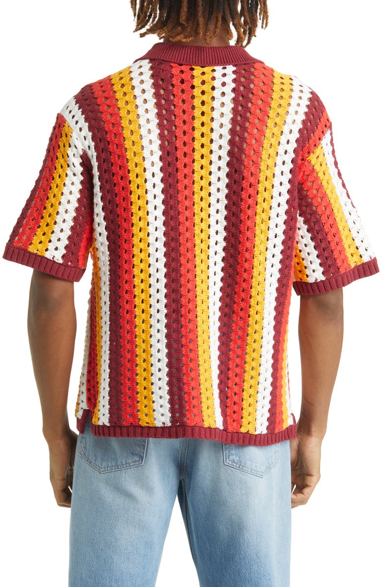 Native Youth Stripe Crochet Short Sleeve Cotton Cardigan, Alternate, color,