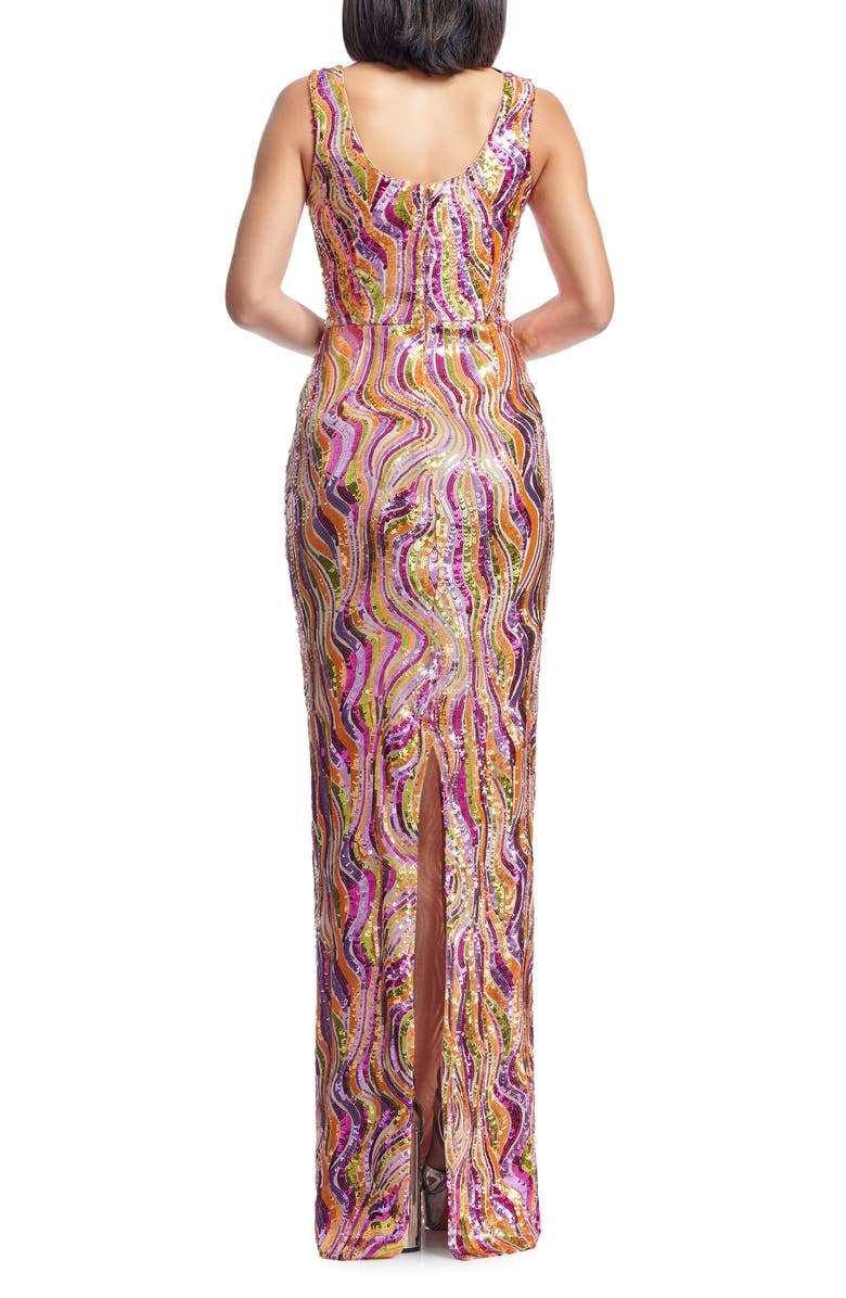 Dress the Population Goldie Wavy Sequin Column Gown, Alternate, color, Bright Fuchsia