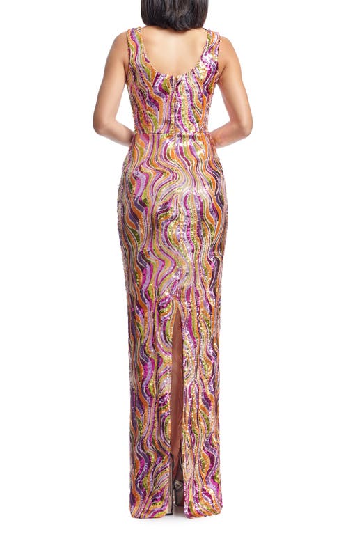 Shop Dress The Population Goldie Wavy Sequin Column Gown In Bright Fuchsia
