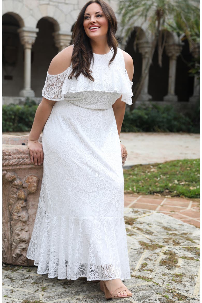 Savannah Cold Shoulder Lace Gown, Alternate, color, PEARL