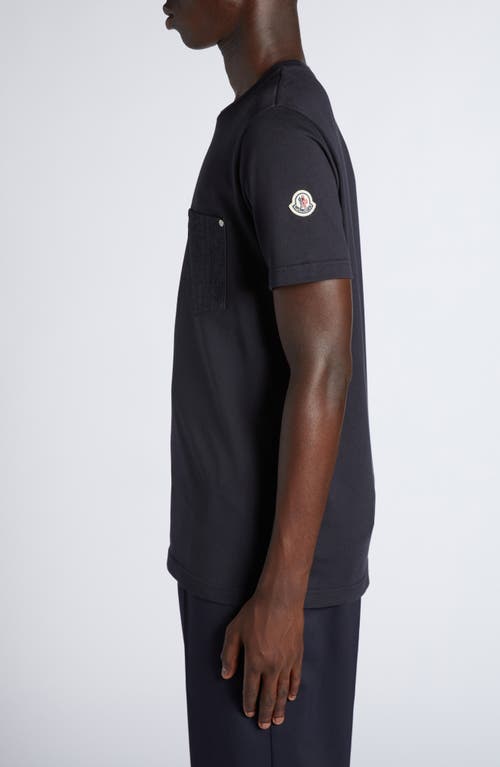 Moncler T-shirt En Coton Et Denim Avec Poche In Dark Navy Blue