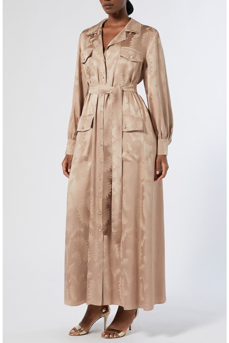 Ottimo Fan Jacquard Long Sleeve Shirtdress, Main, color, BEIGE