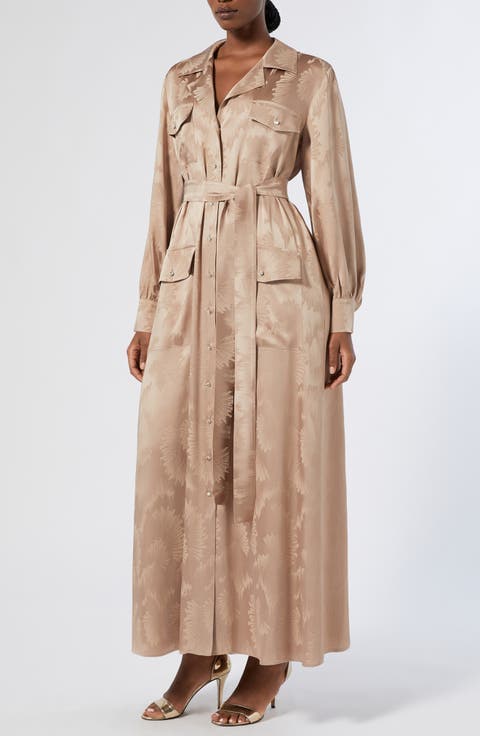 Ottimo Fan Jacquard Long Sleeve Shirtdress (Plus)