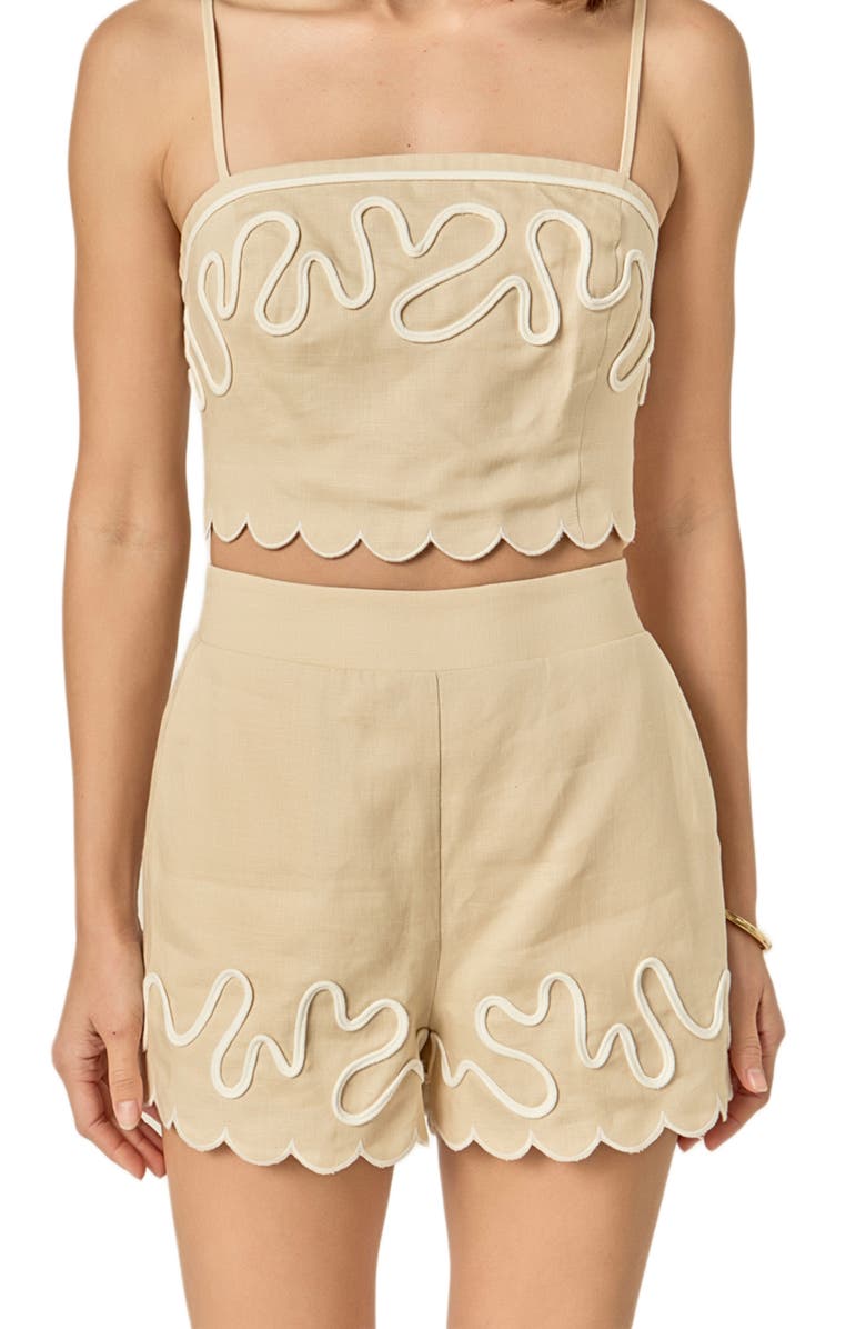 English Factory Wavy Embroidered Crop Camisole, Alternate, color, Beige/ Off White