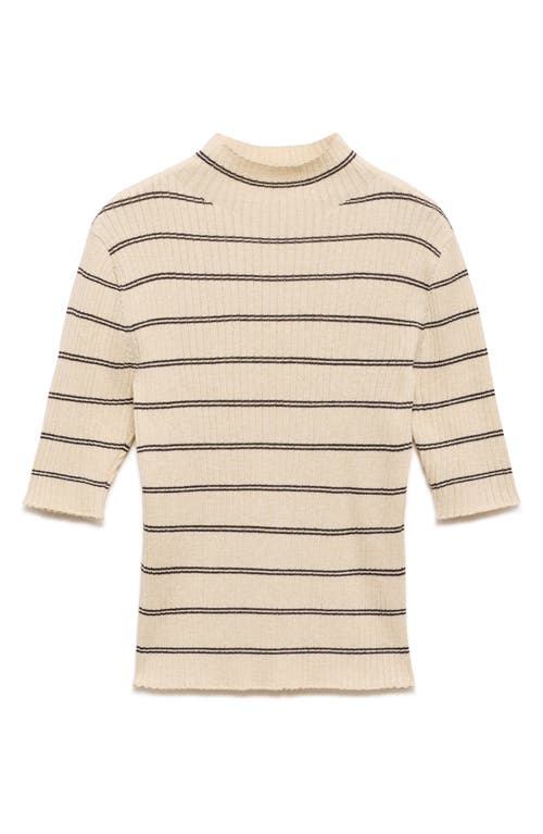 Mango Stripe Mock Neck Rib Sweater In Brown