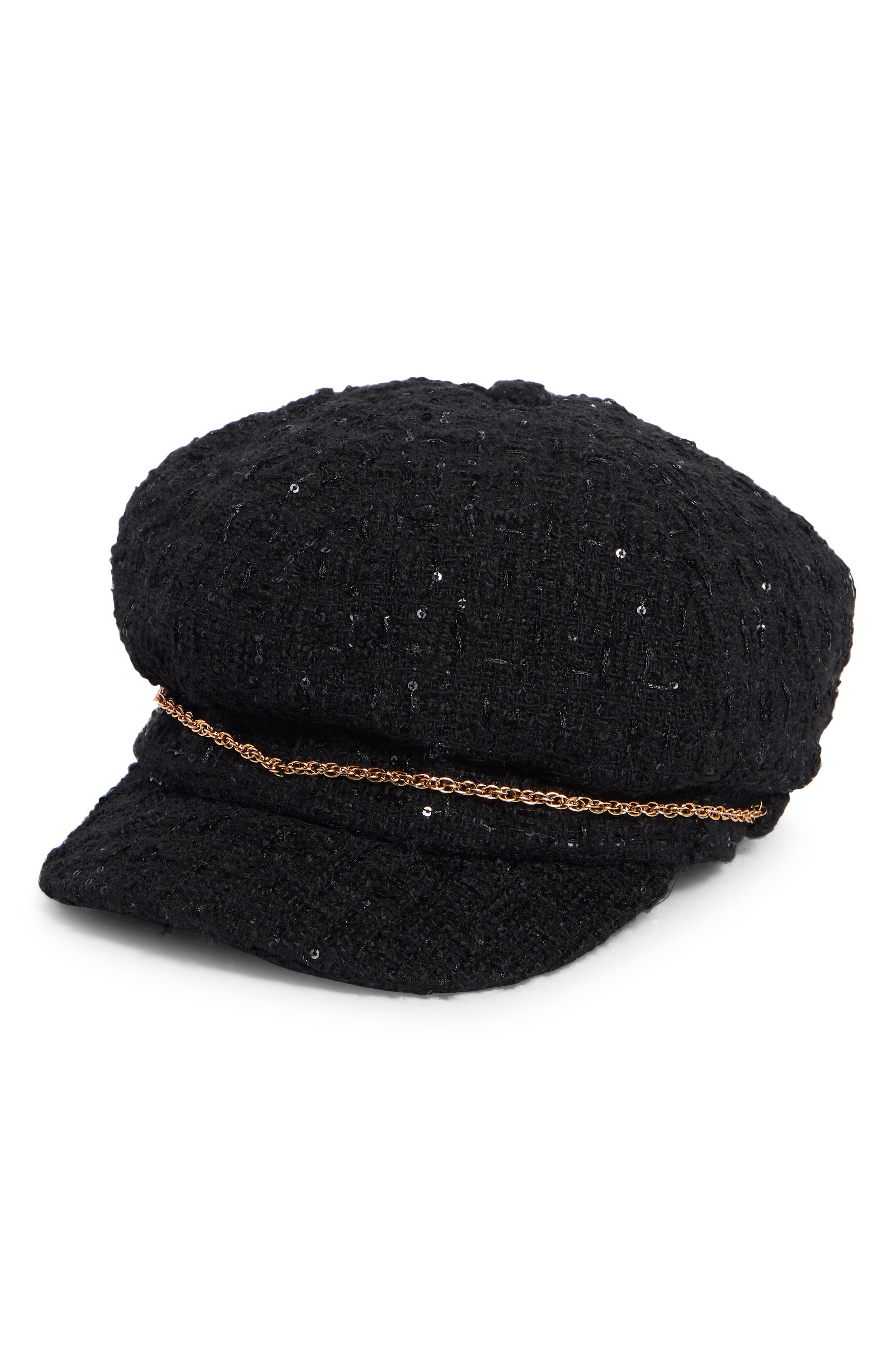 Vince Camuto Bouclé Newsboy Cap with Small Chain