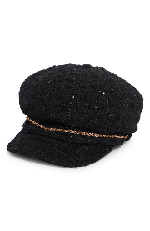 Bouclé Newsboy Cap with Small Chain