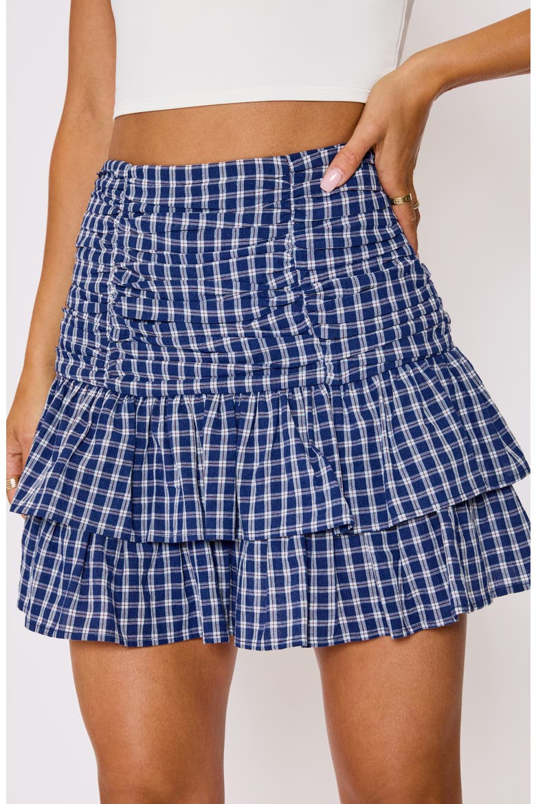 Natalie Plaid Ruffle Cotton Miniskirt, Alternate, color, BLUE PLAID