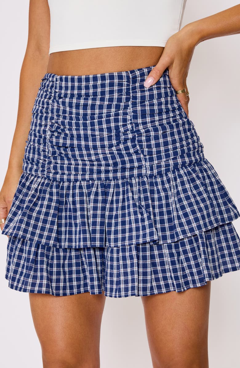 VICI Collection Natalie Plaid Ruffle Cotton Miniskirt, Alternate, color, Blue Plaid