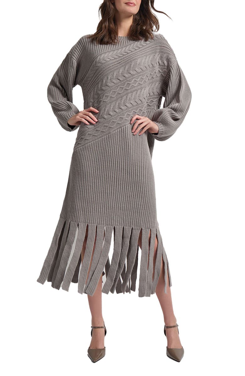 Misook Cable Stitch Long Sleeve Sweater Dress, Main, color, 