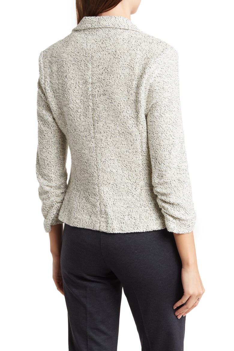 Three-Quarter Sleeve Scrunch Bouclé Blazer, Alternate, color, IVORY/BLACK