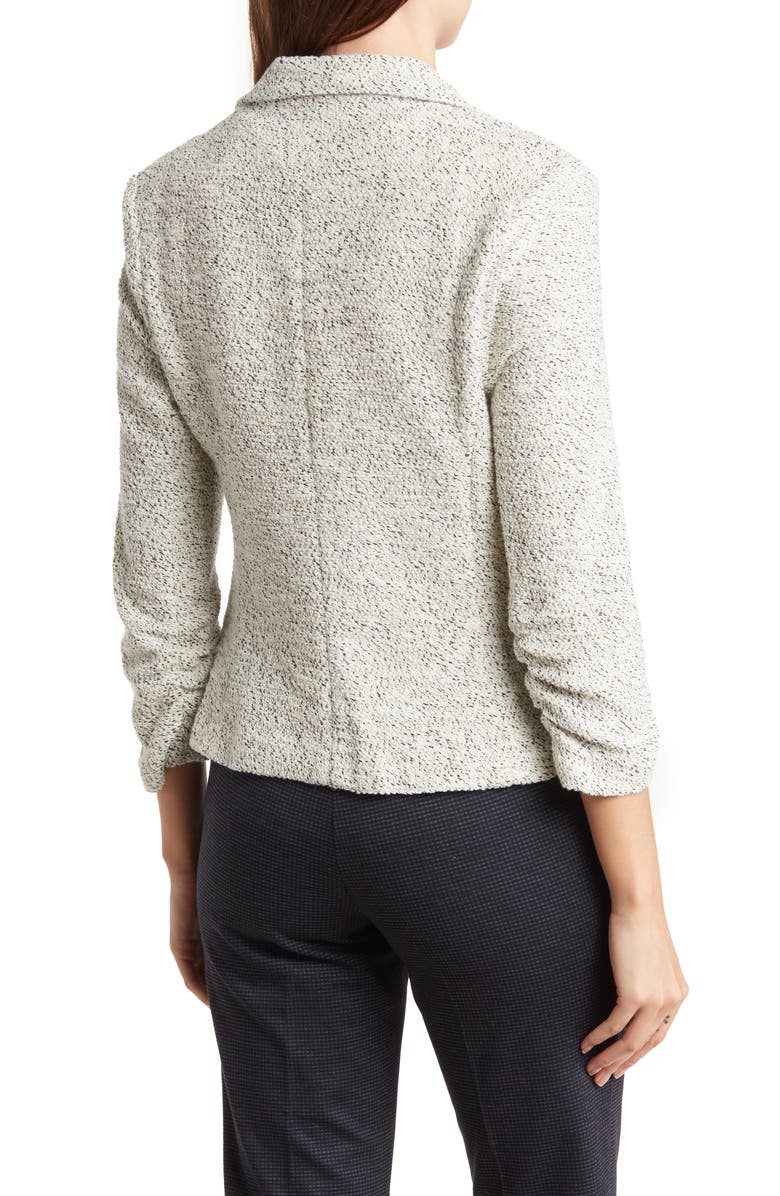 Amanda & Chelsea Three-Quarter Sleeve Scrunch Bouclé Blazer, Alternate, color, Ivory/Black