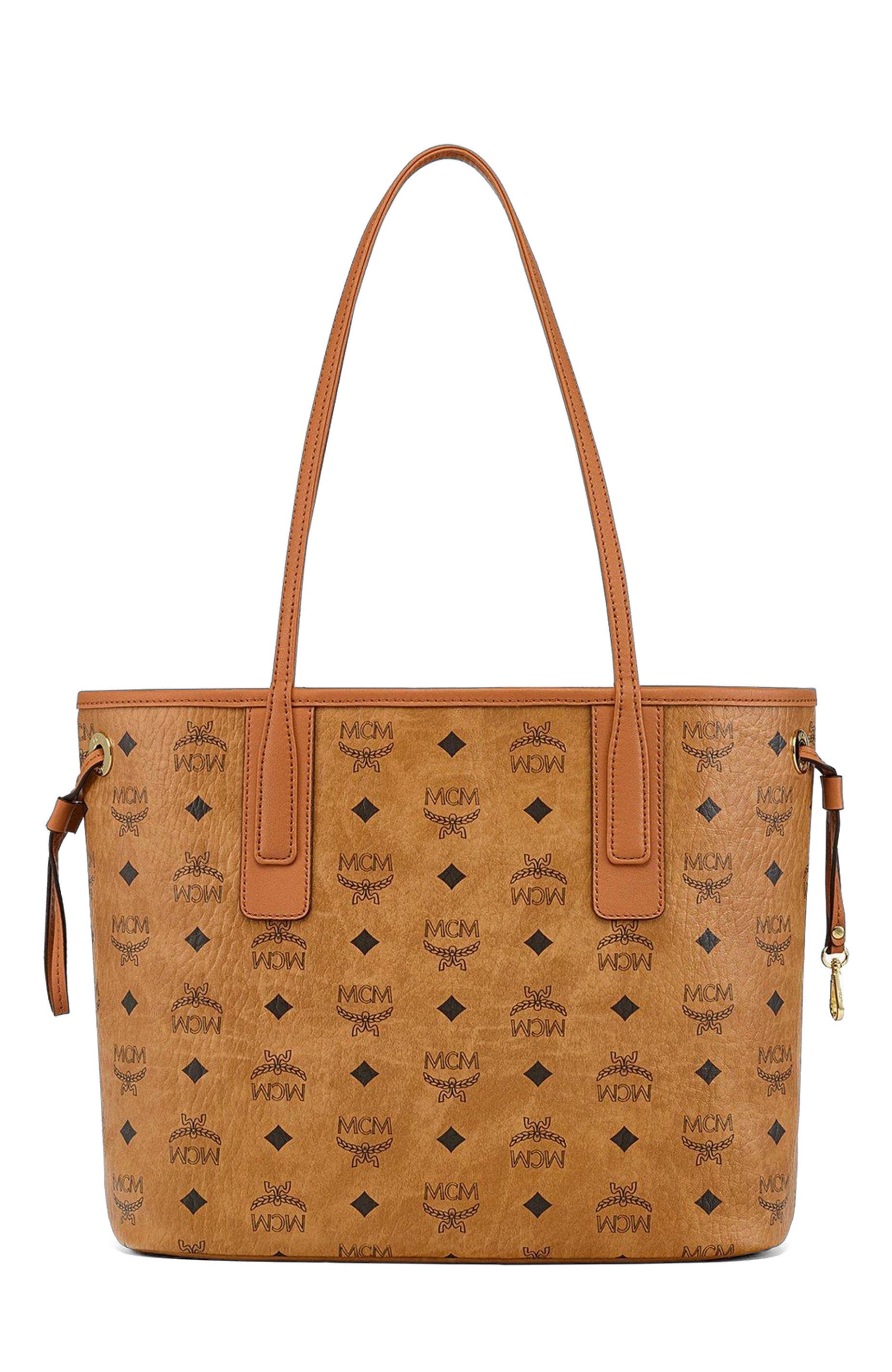 MCM Small Reversible Liz Shopper in Visetos, Alternate, color, Cognac