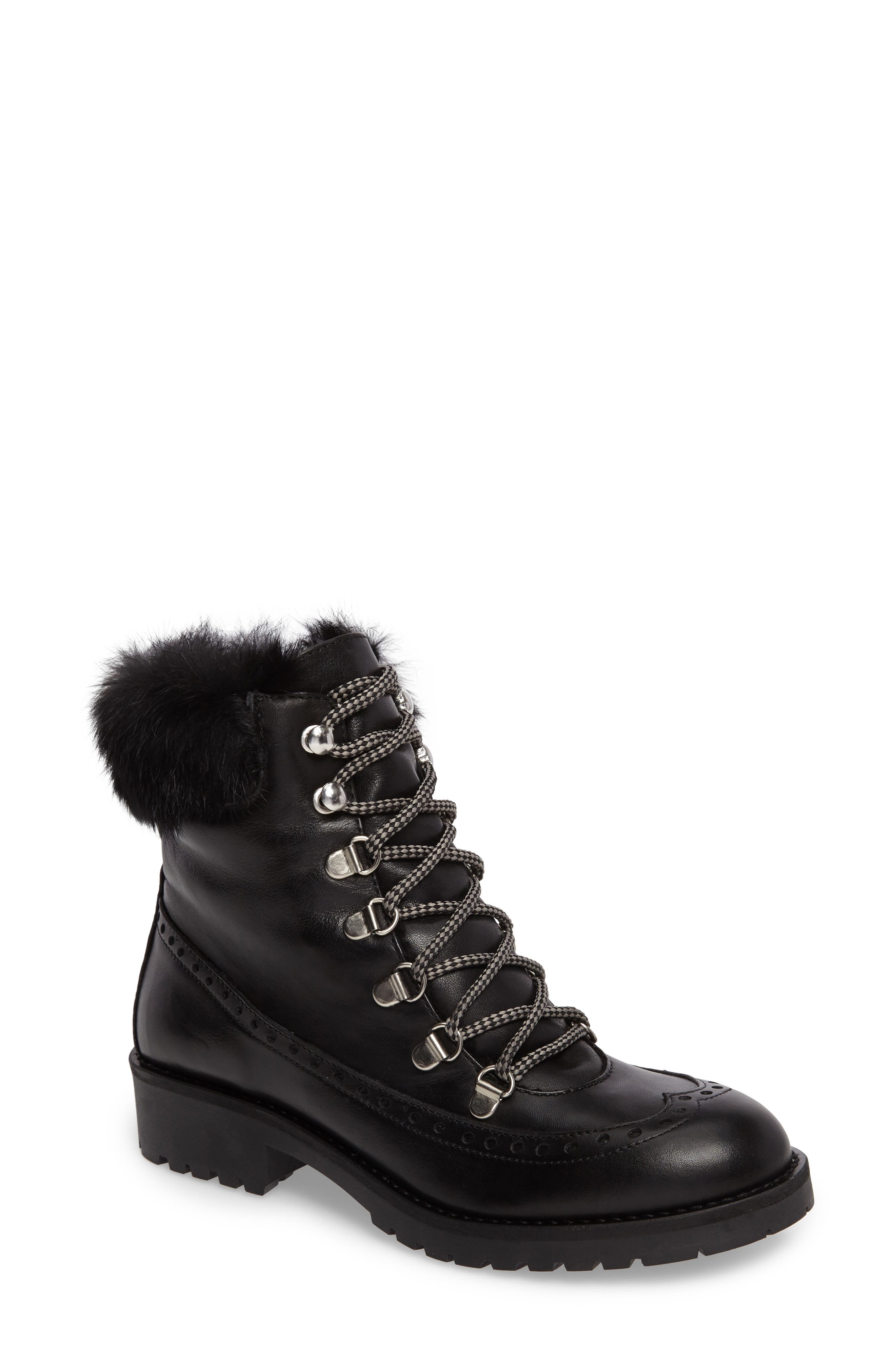 Charles David Rugby Genuine Rabbit Fur Lace-Up Boot, Main, color, 