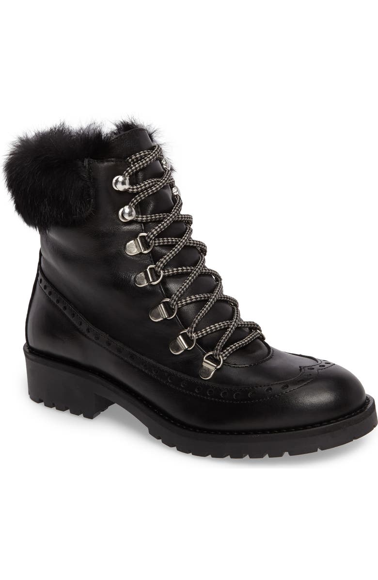 Charles David Rugby Genuine Rabbit Fur Lace-Up Boot, Main, color,