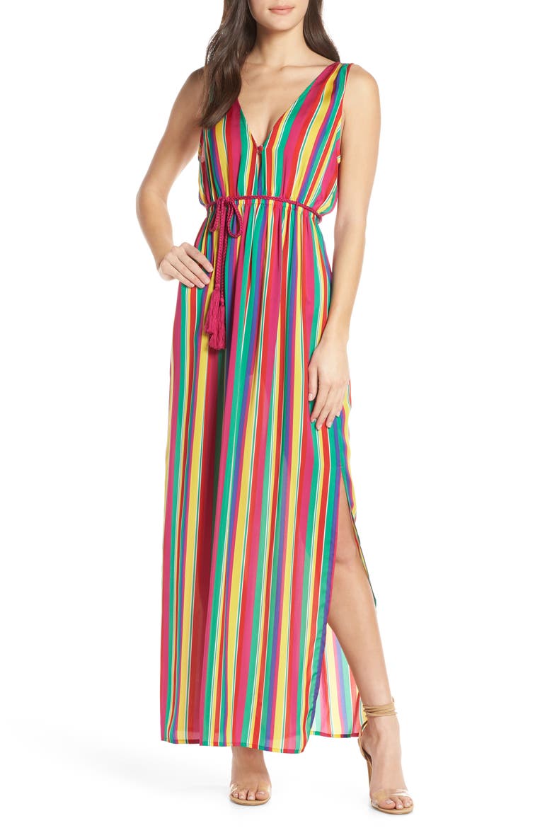 BB Dakota N the Rainbows Stripe Maxi Dress, Main, color, RAINBOW SORBET