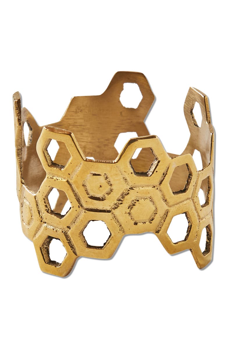 tag Honey Comb Gold Metal Napkin Rings Set for Elegant Table Decor, Main, color, Gold