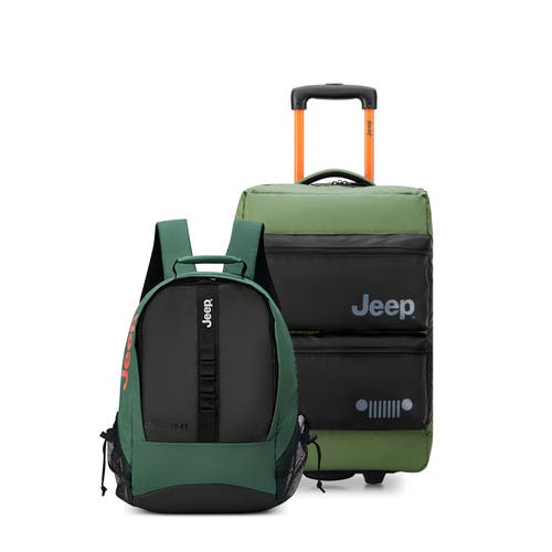 Jeep Softside 20" Two Wheel Rolling Travel Duffle Bag [js006b] & Laptop Travel Backpack [js011b] Set In Green