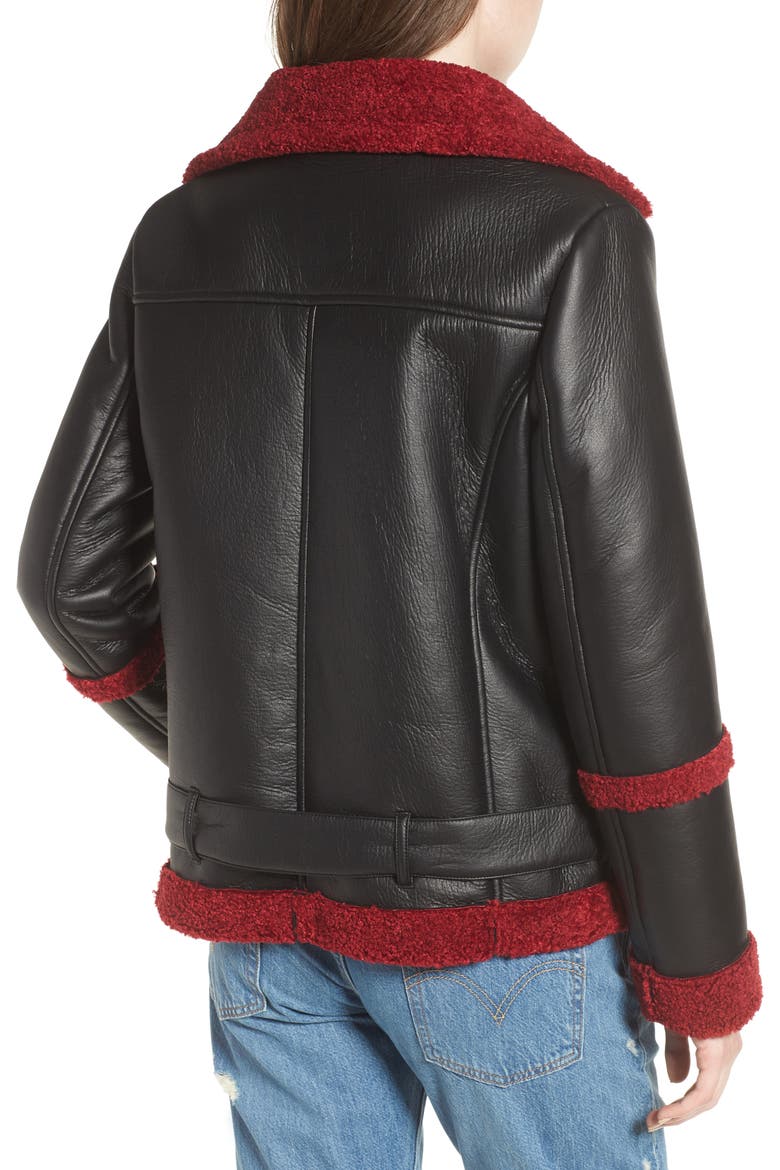 Oversize Faux Shearling Moto Jacket, Alternate, color, BLACK