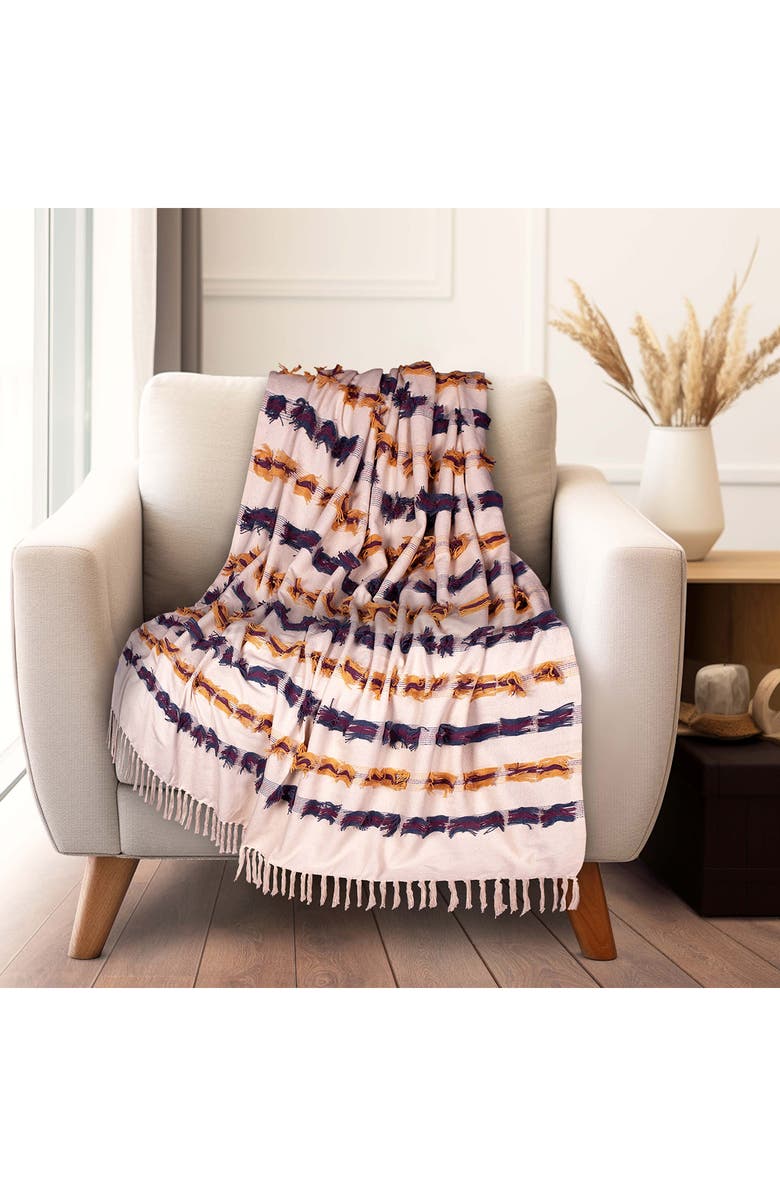 PARKLAND COLLECTION Tomoko Fringe Throw Blanket, Alternate, color, Beige Multi
