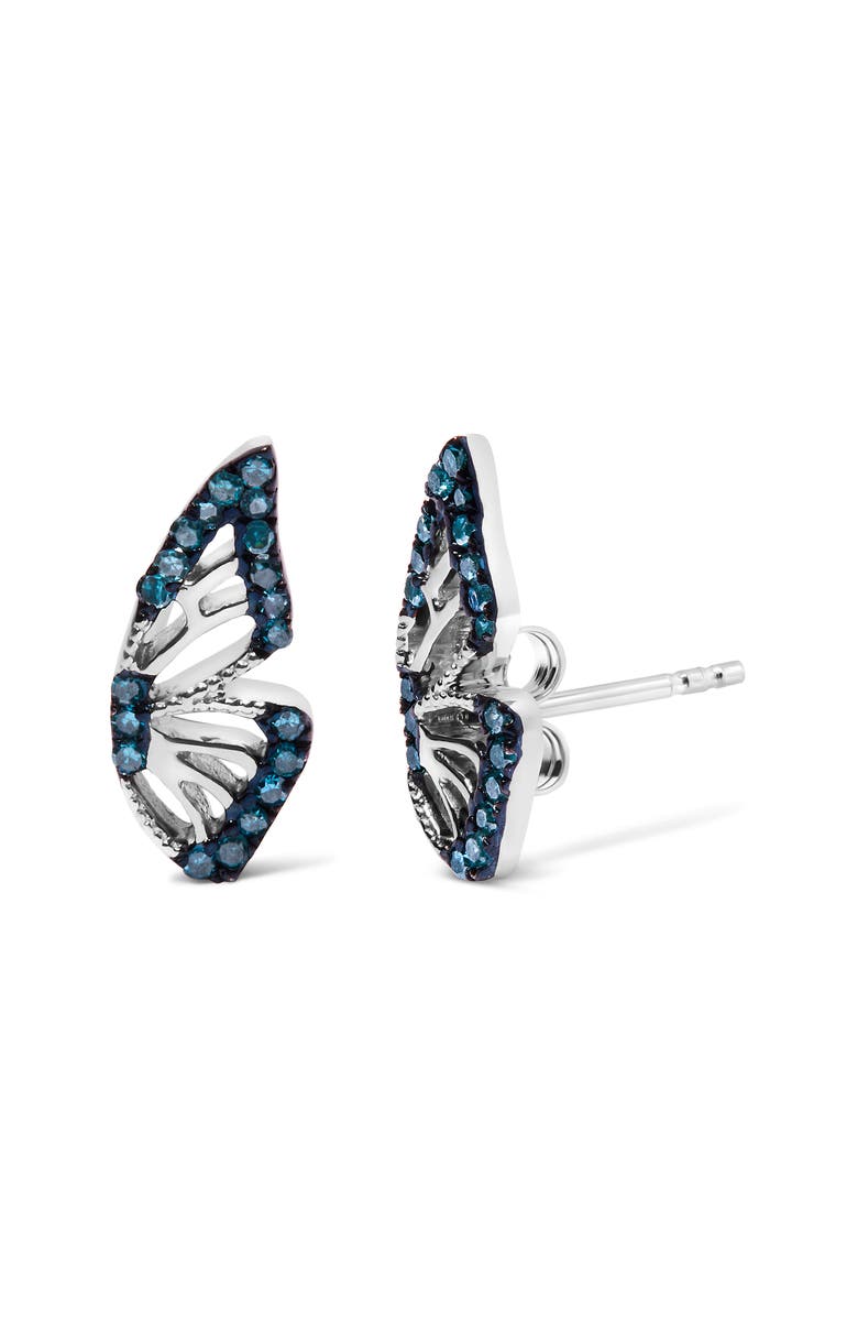 Haus of Brilliance Sterling Silver 1/6 Cttw Blue Treated Diamond Butterfly Stud Earrings, Alternate, color, Silver