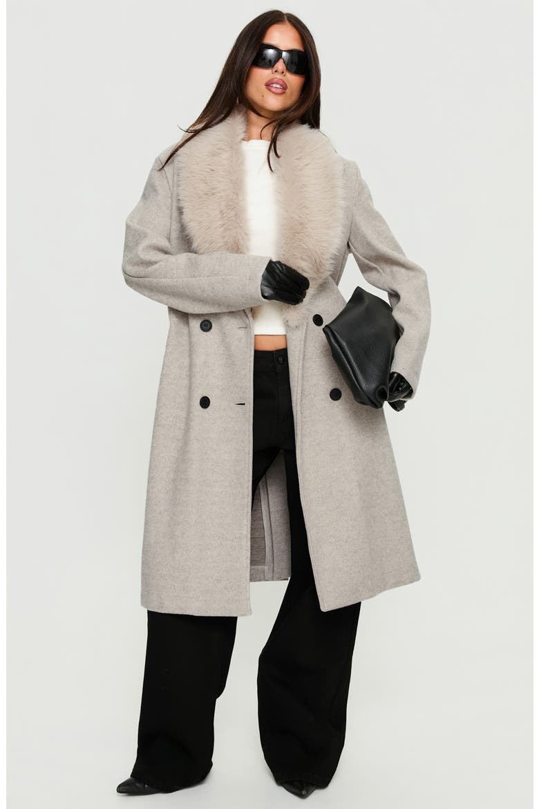 Hallyn Faux Fur Collar Belted Coat, Alternate, color, BEIGE