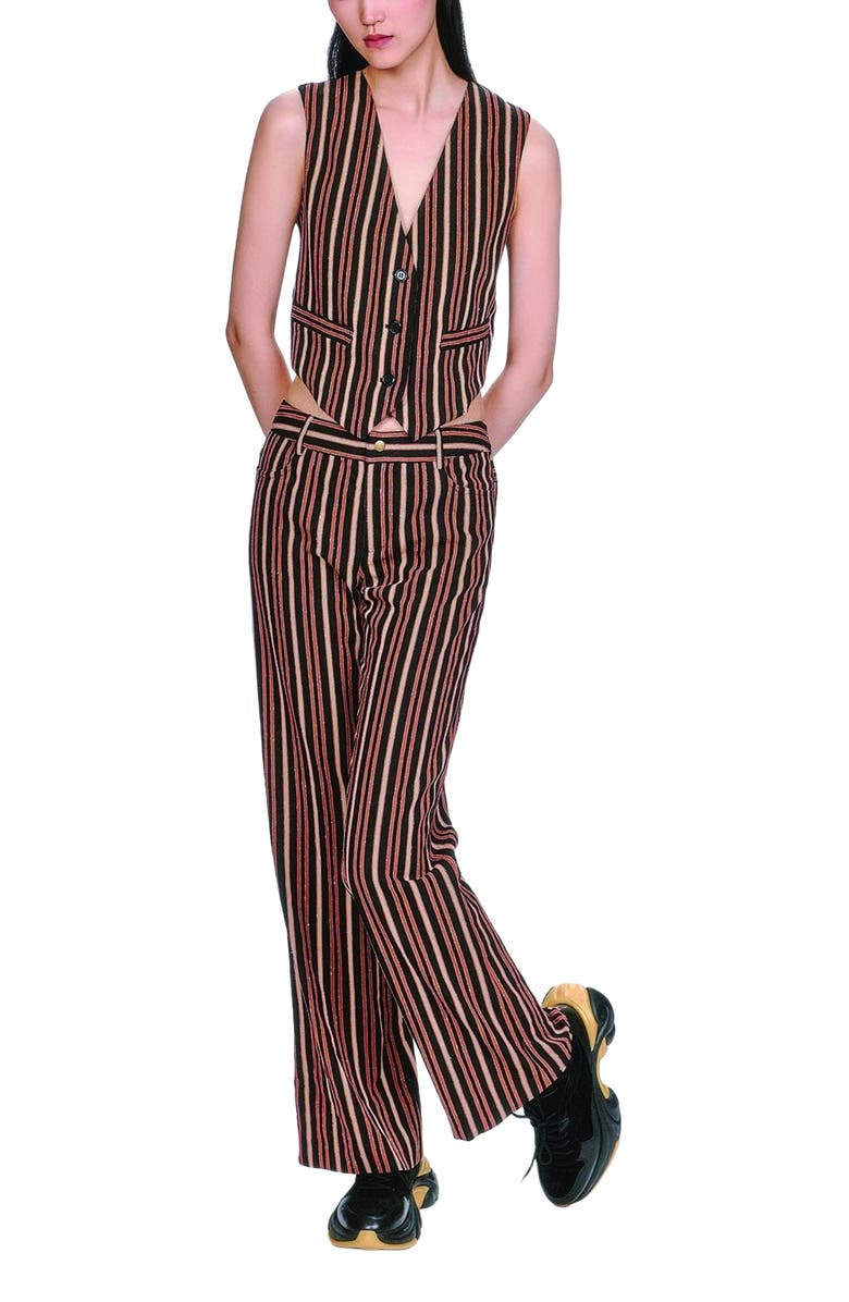 Anna Sui Pinstripe Pants, Main, color, Black Multi