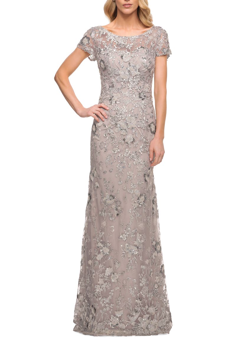 Lace Column Gown, Alternate, color, LAVENDER/ GRAY